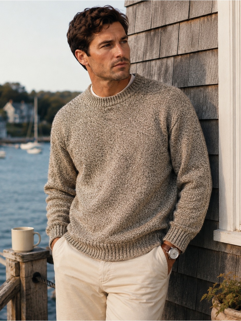 L.L. Bean Men’s Heathered Taupe Crewneck Sweater